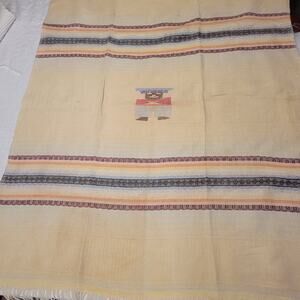 Vintage MCM Southwest Mexican Tablecloth Woven 2 Matching Napkins Fine Quality